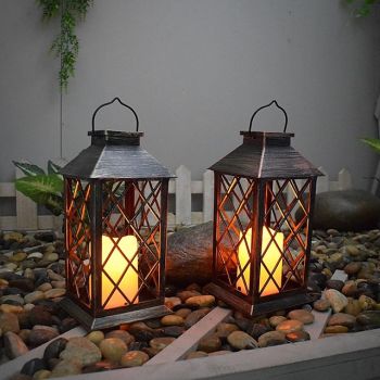 Vintage Solar Pendant Lamp Hollow Solar Portable Lamp Outdoor Courtyard Lamp Decorative Lamp Candle Lamp 1PC for Halloween