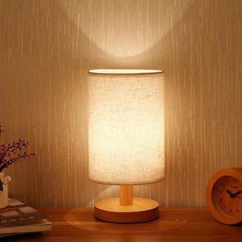Table Lamp Bedside Nightstand Lamp Simple Desk Lamp Fabric Wooden Table Lamp for Bedroom Living Room Office Study