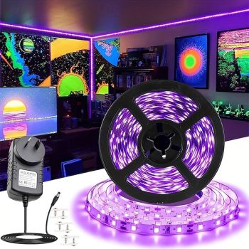 UV Black Light LED Strip Lights 16.4FT 5M Flexible 395-405nm 2835SMD 8mm Flexible DC12V for Indoor Dance Party Stage Lighting Body Paint
