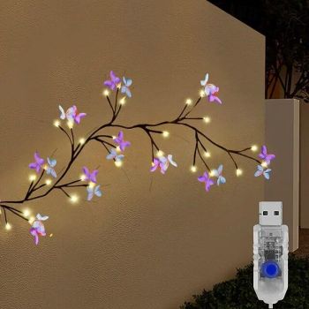 USB Power Willow Vine Light with Butterfly Artificial Tree Branch Light Home Decorations Outdoor Waterproof 8 Lighting Modes Fairy Light for Christmas Valentine's Day Home Mantle Fireplace Holiday Led