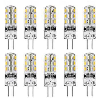 G4 Bi-Pin Base LED Light Bulbs DC 12V 2W 24 SMD 3014 LED 10W Halogen Bulb Equivalent Silicone Light White/Warm White/Red/Green/Blue 10pcs