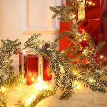 Christmas Pine Needle Rattan Garland String Lights Battery Powered 1.75m 20LEDs Indoor Outdoor Christmas Tree Xmas Party Home Window Garden Decor Lights