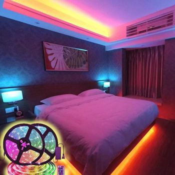 LED Strip Lights Waterproof 2x5M RGB Tiktok Lights 5050 SMD 10mm Light Sets 300 LEDs with 44Key IR Controller 50W 12V 4A Power Supply Soft Light Strip Kit