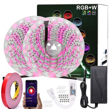 10m(2x5m) Smart WiFi APP LED Strip Light RGBW Outdoor Waterproof 600LEDs 5050SMD Work with Alexa Google with WIFI Remote Controller