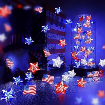 Patriotic 13FT 40LEDs String Lights with Remote Independence Day Decorations Lights Fourth of July Stars and Red White Blue String Lights 8 Modes Waterproof Fairy Lights for Home Decoration