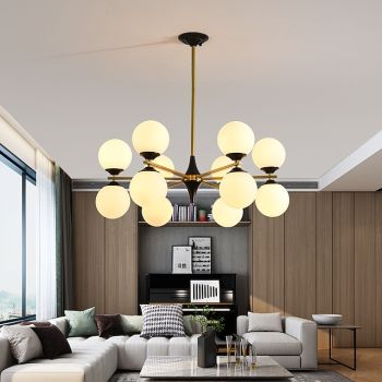 LED Chandeliers 6/8/10/12-Light Metal Sputnik Globle Chandelier, Vintage Gold Chrome Finish, Industrial During Light, Opaline Spherical Glass for Restaurant, Living Room, Gold Hega 10 Heads 110-240V