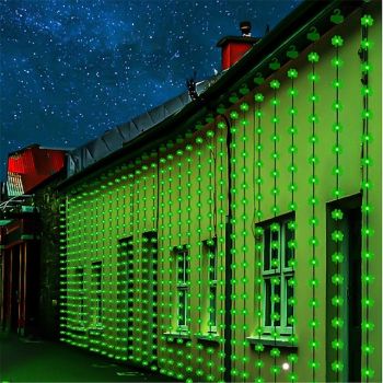 St. Patrick's Day LED Clover Curtain Light - 100LED/300LED Leather Wire String Lights with Remote Control, USB Decorative Lighting for Festival Parties, Living Room, and Room Decorations 1 Set