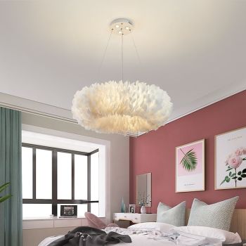 LED Pendant Light Chandelier Gorgeous Extra Large 50cm 6-Light White Feather Bouquet Pendant Light Romantic Mounted Lighting Fixture for Restaurant Bedroom