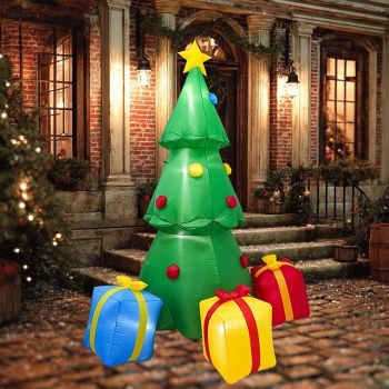 1 Pc 2.3M/7.5FT Christmas tree gift box light emitting inflatable air model indoor and outdoor courtyard garden lawn party Christmas holiday atmosphere decoration light EU/US/UK/AU Plug