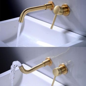 Wall Mounted Bathroom Faucet,Brass Electroplated Widespread Single Handle One Hole Rotatable Bathroom Sink Faucet with Hot and Cold Switch Top Quality