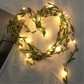 Elegant Wedding Party Reception 5M 50LED Tiny Green Leaves Garland Fairy Lights - LED Copper Wire String Lights for Home Decor, Warm White (Battery Powered, Batteries Not Included)