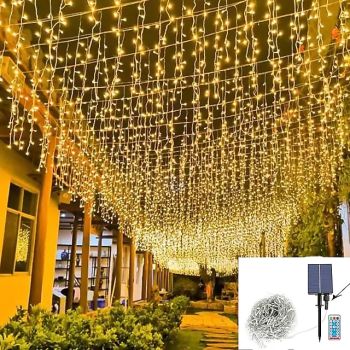 Elegant Wedding Reception Party Icicle String Lights Christmas Lights Outdoor Decorations 3x0.8m Solar LED Garland Curtain Light Outdoor Indoor 8 Modes With Remote For Party Wedding