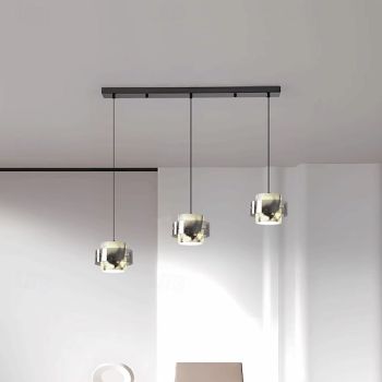 Contemporary Scandinavian Cylinder Marble Glass 1/2/3 - Light Chandelier For Dining Room