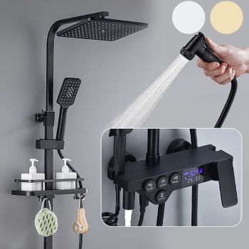 Shower Faucet / Shower System / Rainfall Shower Head System Set - Handshower Included LED Rainfall Shower Contemporary Electroplated / Painted Finishes Mount Outside Ceramic Valve Bath Shower Mixer Foundation of a Perfect Shower