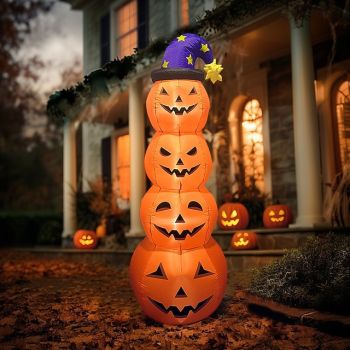 1 Pc 2.4M Halloween Inflatable Pumpkin Luminous Strip Lamp Air Model Courtyard Garden Lawn Path Halloween Party Atmosphere Decorative Lights