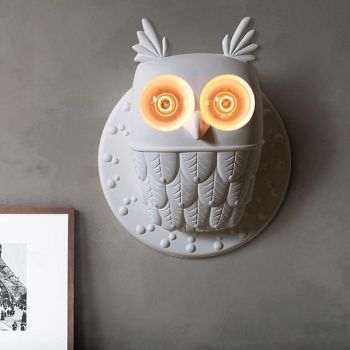 LED Indoor Wall Lamp Warm White 28/40cm E27 Vintage White Owl Wall Sconce Light Decorative 2 Lamp Resin Wall Mounted Light for Corridor Kids Room 110-240V