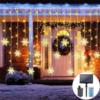 Christmas snowflake  String Lights Outdoor Solar 8 Modes 5M 216LED 3.5M 96LED Remote Control Solar Energy 24V Plug in String Lights LED Garland Curtain Fairy String Light For Garden Eaves Party Decor