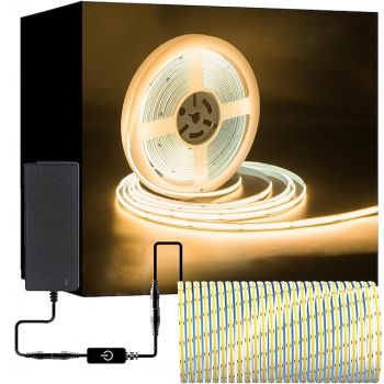 COB LED Light Strip Stepless Dimming16.4ft 5m,  LED Rope Light Bendable Band Light, CRI 80 60W Suitable for High-end Lighting DC12V DC24V