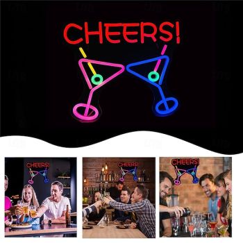 Oktoberfest Cheers USB Cocktails Neon LED Sign Light, Beer Bar Club Acrylic Neon Lights Sign for Hotel Pub Cafe Birthday Party Teen Room Wall Decorative Lamp 1PC