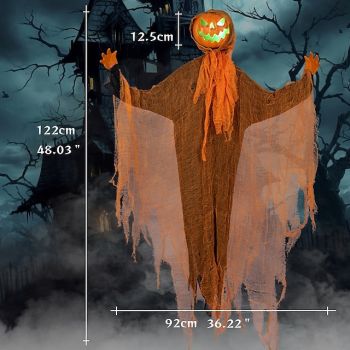 4 FT Animatronics Ghost Pumpkin, Hanging Swivel Head Light Up Jack Pumpkin Ghos Sound-Actived Halloween Outdoor Party Decor with Creepy Sound for Scary Haunted House Props Yard Lawn