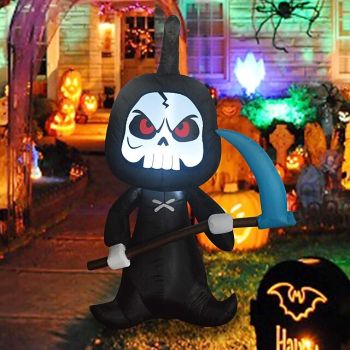 6FT Halloween Decoration Inflatable Halloween Grim Reaper Blow Up Yard Decoration Clearance with LED Lights Built-in for Holiday/Party/Yard/Garden