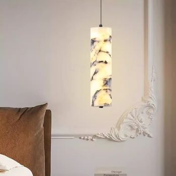 BVLGARI  Style Tubular Alabaster Pendant, Brass LED for Bedroom/Living Room