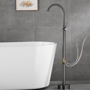 Bathtub Faucet Gun Grey Contemporary Electroplated Free Standing Ceramic Valve Bath Shower Mixer Taps Durable Bathtub Faucet