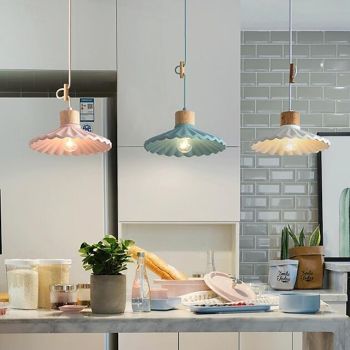 Artistic Nordic Pendant Light, Stone Cement Wood Material, 13cm Height, Warm White/White Light, E26 E27, Adjustable Chain