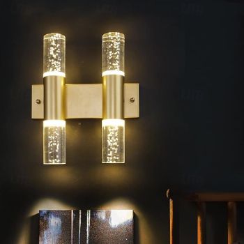 1/2 /3 Lights Modern LED Bubble Vanity Bathroom Wall Sconce Cylinder Acrylic Indoor Up Down Wall Mounted Light Bar Gold Long Linear Bedside Wall Lamp for Living Room