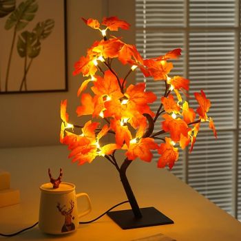 Halloween Tree Lamp Maple Leaf Lamp Halloween Decorative Table Lamp USB Power Supply