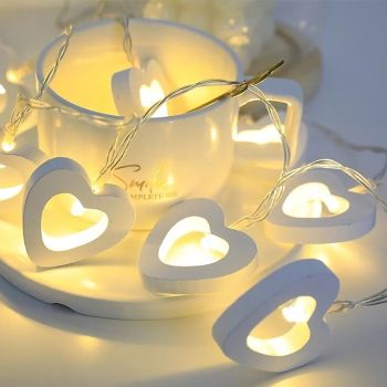 10/20LEDs Valentine's Day Wooden Heart String Lights LED Fairy Lights Hanging Wood Love Lamp Garland Valentine's Day Wedding decor