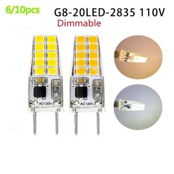 10pcs Dimmable G8 LED Bulbs, 3W 20 LEDs Silicon LED Replacement for Halogen Chandeliers 120V