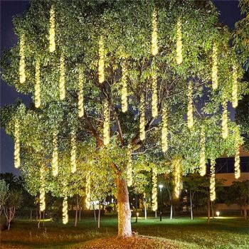 Meteor Shower Rain Lights Outdoor Christmas/Halloween Hanging Firecracker String Light Snow Falling Raindrop Icicle Fairy Lights for Xmas Tree Garden Decor AC110V -220V EU US Plug Upgrade
