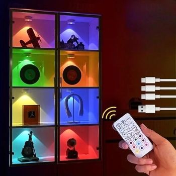Rechargeable Magnetic RGB LED Cabinet Light with Remote Control Picture Light 12 Color Options Indoor Light for Cabinets and Display Cases USB Rechargeable Xmas Halloween Home Decorative Lamp 1/3Pcs
