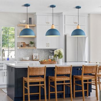 LED Pendant Light 30cm 1-Light Modern Industrial Adjustable Metal Ceiling Hanging Lighting with Dome Blue Metal Shade E26/E27 Farmhouse Minimalist Lamp for Kitchen Island Dining Room Bar 110-240V