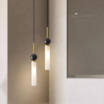 LED Pendant Light Cylina Shape Marble Brass Pendant Light, Three-Color Light Pendant Lamp with G9 Light Source, Simple Italian Chandelier, Ceiling Lighting Fixtures for Living Room