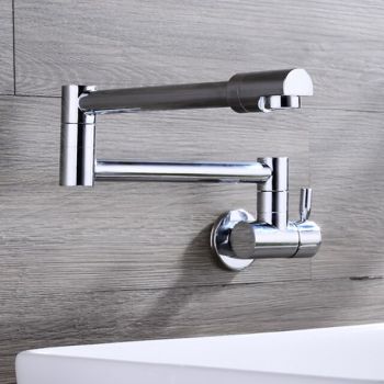 Wall Mounted Kitchen Faucet,Pot Filler Type   Silvery Single Handle One Hole Contemporary Kitchen Taps with Cold Water Only  Pot Filler