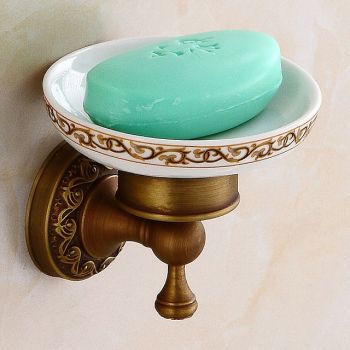 Soap Dishes Holders Creative Antique Brass and Ceramic Bathroom Electroplated Wall Mounted 1pc Bath Hardware