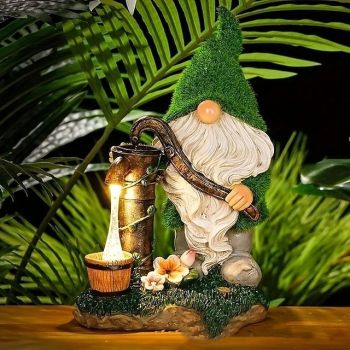 Garden Statues Gnome Decor Garden Resin Gnomes Elf With Solar LED Lights Outdoor Lawn Ornaments Decor For Patio Yard Porch Decoration Gifts Waterproof Outdoor Garden Decoration Solar Light For Garden Patio Courtyard Lawn And Tabletop