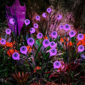 Solar Halloween Lawn Lights Eyeballs Rocking Firefly Lights Halloween Ghost Eyes Outdoor Waterproof Yard Holiday Party Yard Walkway Decoration 1/2pcs