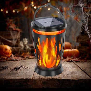 1 Pc Halloween Christmas Outdoor Solar Waterproof Flashing Flame Lantern 28 LED Beads Courtyard Garden Lawn Path Terrace Hanging Light Pendant Decorative Light Landscape Light