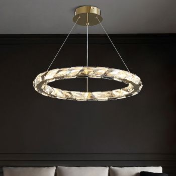 LED Pendant Light 1-Ring Chandelier Adjustable Stainless Steel Finish Luxurious Modern Style Dining Room Bedroom Pendant Lamps 110-240V