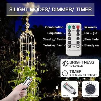 2pcs Copper Wire String Lights Battery Operated 8 Modes with Remote 50/100/200 LED  Waterproof Fairy String Lights Decor