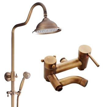 Shower System Set,Brass Mount Outside Rainfall  Pullout Multi Spray and Rainfall Shower Bath Shower Mixer Taps included Bodysprays and Hot/Cold Water Switch Foundation of a Perfect Shower