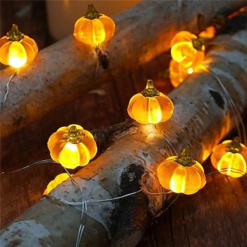Halloween Decorations Lights 3D Jack-o-Lantern 2M 20LEDs Pumpkin String Lights AA Battery Powered Orange Lights for Halloween Party Indoor Fall Outdoor Harvest Thanksgiving Decorations