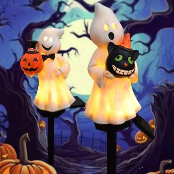 1pc Solar Pumpkin Lighted Ghost Lawn Light Halloween Outdoor Garden Lights Waterproof Garden Park Walkway Landscape Decoration Resin Pumpkin Light Outdoor Halloween Light Up Decorations
