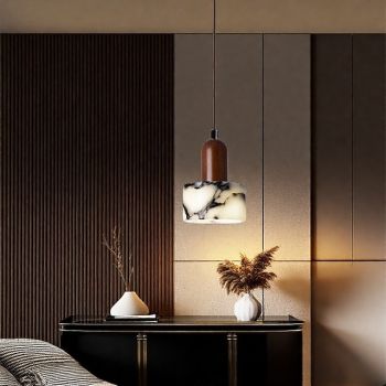 LED Pendant Light Hanging Lamps for Ceiling Stone Wood Pendant Lights Lampshade Chandeliers for Dining Room Luxury Living Room Decoration 110-240V