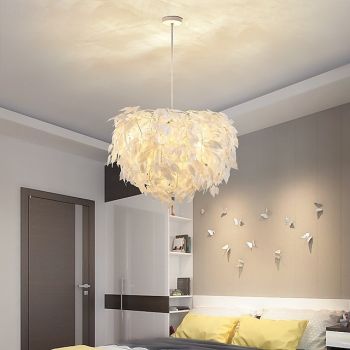 Modern Hanging Light Small and Exquisite 4 Lights Pendant Light Height Adjustable Iron Fabric Swag Lamp Chandelier Minimalist Drop Lights Suitable for Bedroom Parlor Hallways