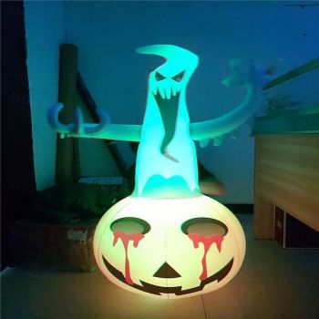 Halloween Inflatable Blow Up Ghost on Pumpkin with Color Changing LED Inflatables Home Outdoor