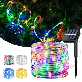 Solar Tube String Light 7/12/20M 50/100/200 Leds 8 Modes Waterproof Outdoor LED Copper Wire Lights for Garden Decor Lamp Wedding Party Tree Xmas Halloween Holiday Decoration Lighting